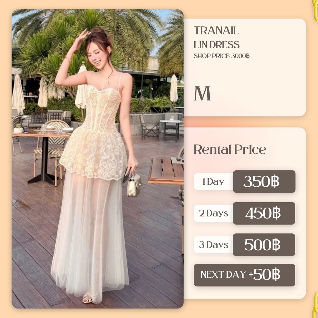 เช่าชุด Lin dress แบรนด์ tranail สีครีม