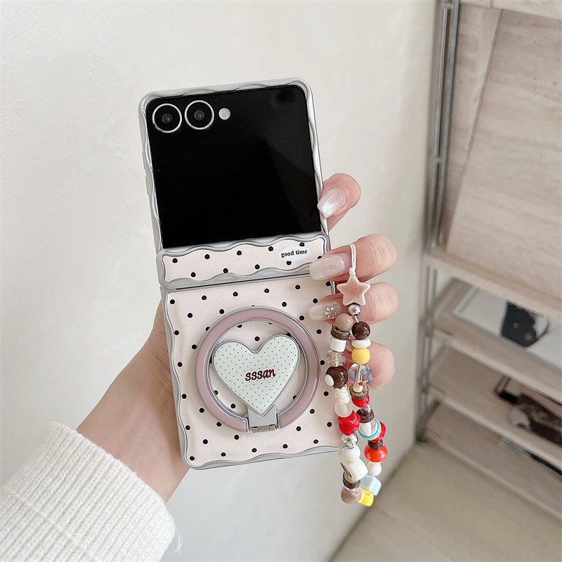 เคสสร้อยข้อมือยึดลายแม่เหล็กจุดคลื่นน่ารักพร้อมแกนกลางสําหรับ Samsung Galaxy Z Flip 7 Cover