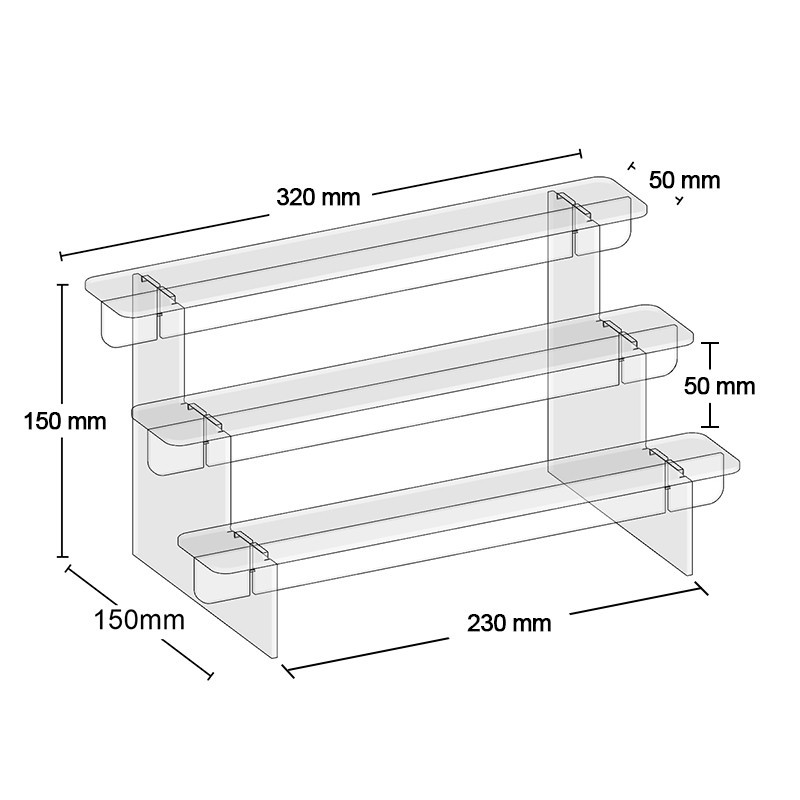 ชั้นวางโมเดล 3 ชั้น อะคริลิคใส สำหรับโชว์โมเดล ขนาด 32x23x15 ซม. เหมาะสำหรับจัดเก็บฟิกเกอร์
