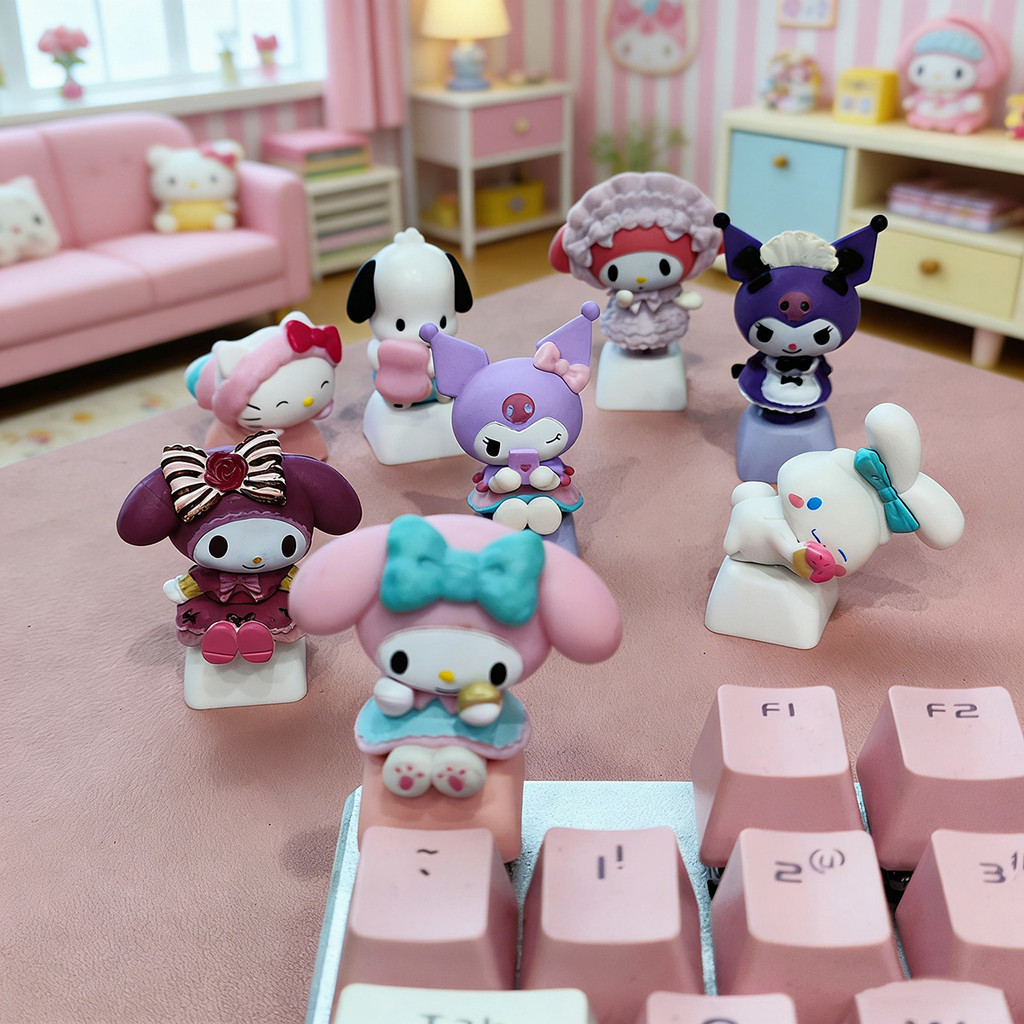 Sanrio คีย์แคป Charm Toppers 3D Artisan น่ารัก DIY Custom ตกแต่งรูปฟิกเกอร์ สำหรับคีย์บอร์ดกลไก อุปกรณ์เสริมน่ารักและเครื่องประดับโต๊ะมีสไตล์